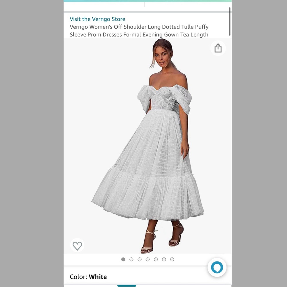 Off Shoulder Long Dotted Tulle Puffy Sleeve Dress